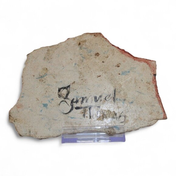 Signed Hand-Painted Native American Style Red Clay Pottery Shard With Spiral Han - Picture 2 of 2